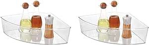 iDesign Recycled Plastic 1/4 Wedge Lazy Susan Turntable Organizer with Handle, Pantry, Bathroom, General Storage and More – 16.5" x 11" x 4", Clear (Pack of 2)