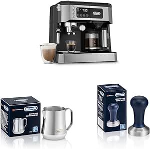 De'Longhi All-in-One Combination Coffee Maker & Espresso Machine & Stainless Steel Milk Frothing Pitcher, 12 ounce (350 ml), Barista Tool, 12 oz & DLSC058 Coffee Tamper
