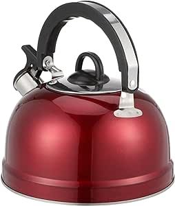 BESTonZON Stainless Steel Whistling Kettle With Handle Tea Kettle Tea Pot Stovetop Water Boiling Kettle Loud Whistle Household Tea Kettle 3L Red