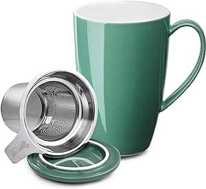 Sweese 15 OZ Porcelain Tea Mug with Infuser and Lid, Loose Leaf Tea Cup, Gifts for Tea Lover, Sage Green